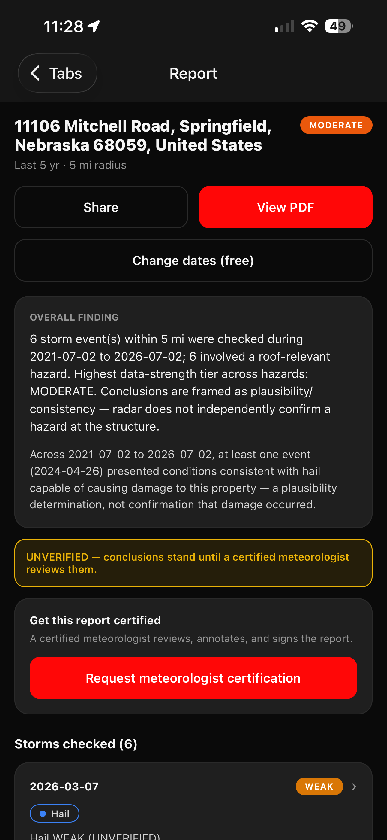 Stormview for iOS — report view